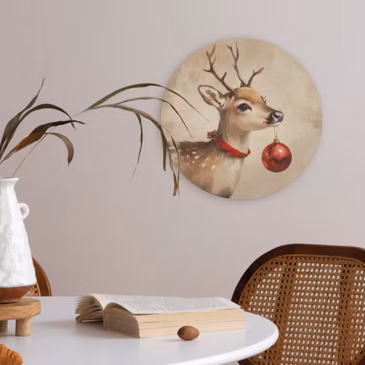 Kerst - Hert - Gewei - Kerstbal - Rendier Akoestische PET Vilt - Rond klein -sfeer3