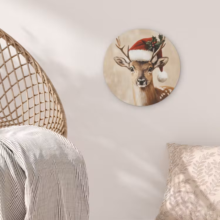 Kerst - Hert - Gewei - Rood Akoestische PET Vilt - Rond klein -sfeer4