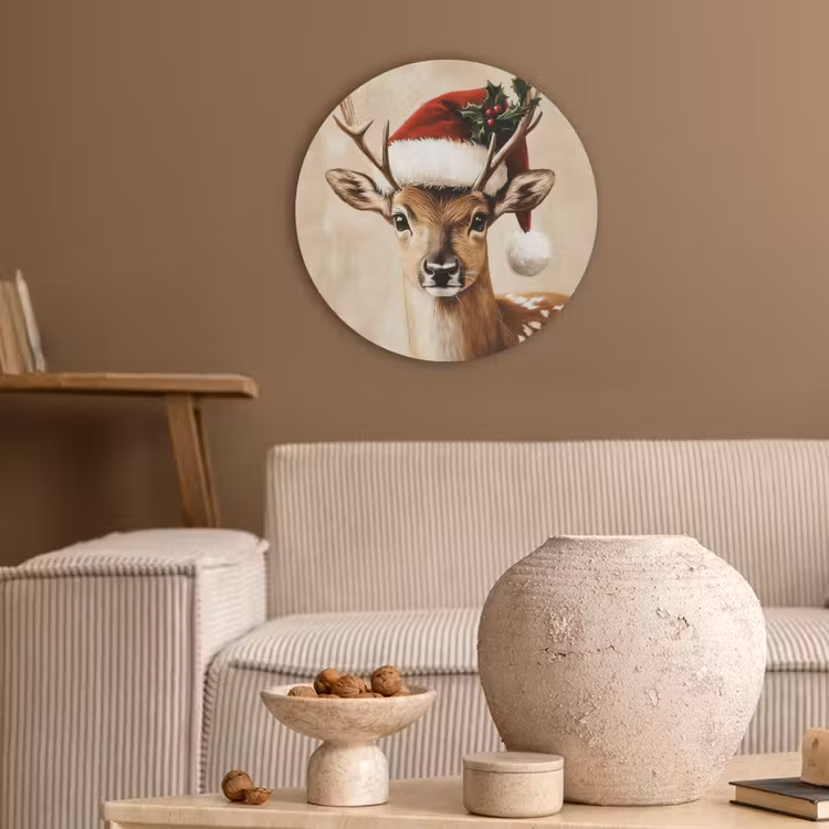 Kerst - Hert - Gewei - Rood Akoestische PET Vilt - Rond klein -sfeer1