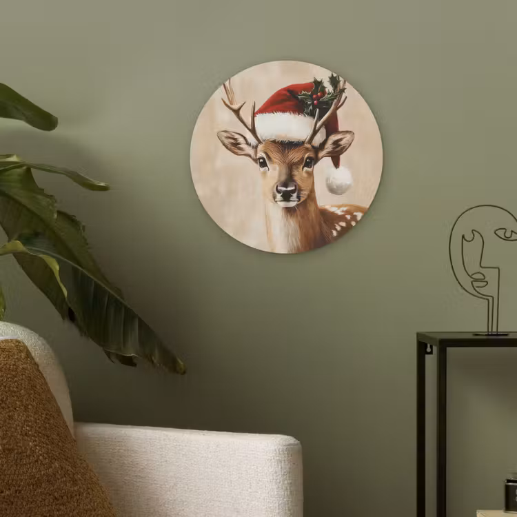 Kerst - Hert - Gewei - Rood Akoestische PET Vilt - Rond klein -sfeer2