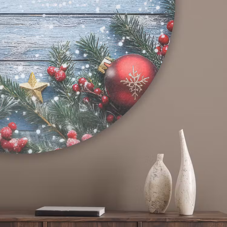 Kerstomlijsting - Sneeuw - Meerkleurig Akoestische PET Vilt - Rond klein -sfeer5_closeup