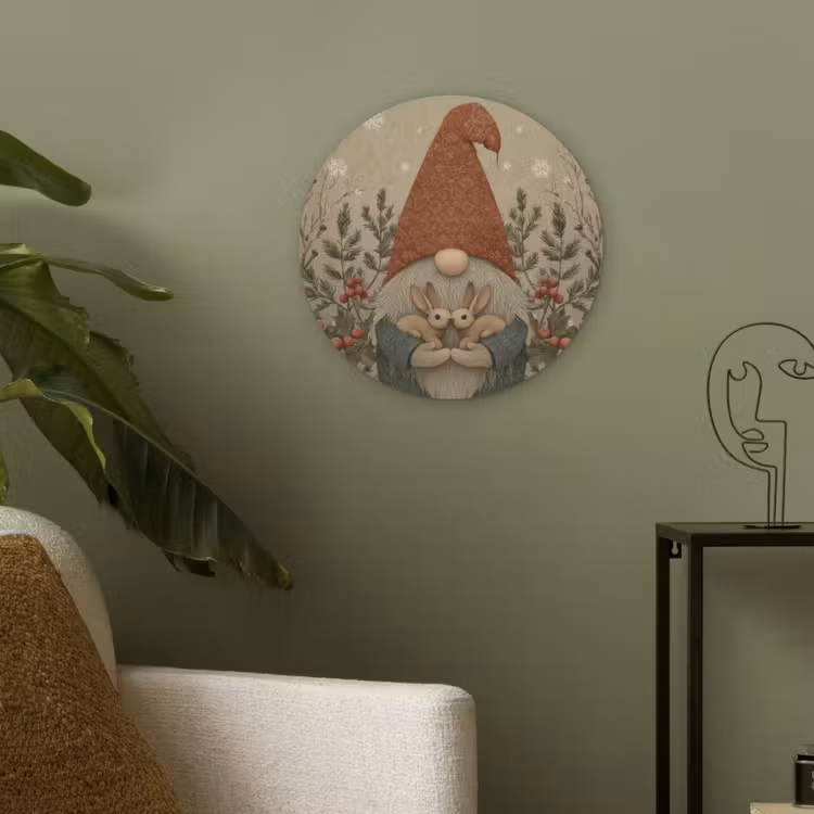 Kerstgnome - Konijntjes - Kleurrijk Akoestische PET Vilt - Rond klein -sfeer2