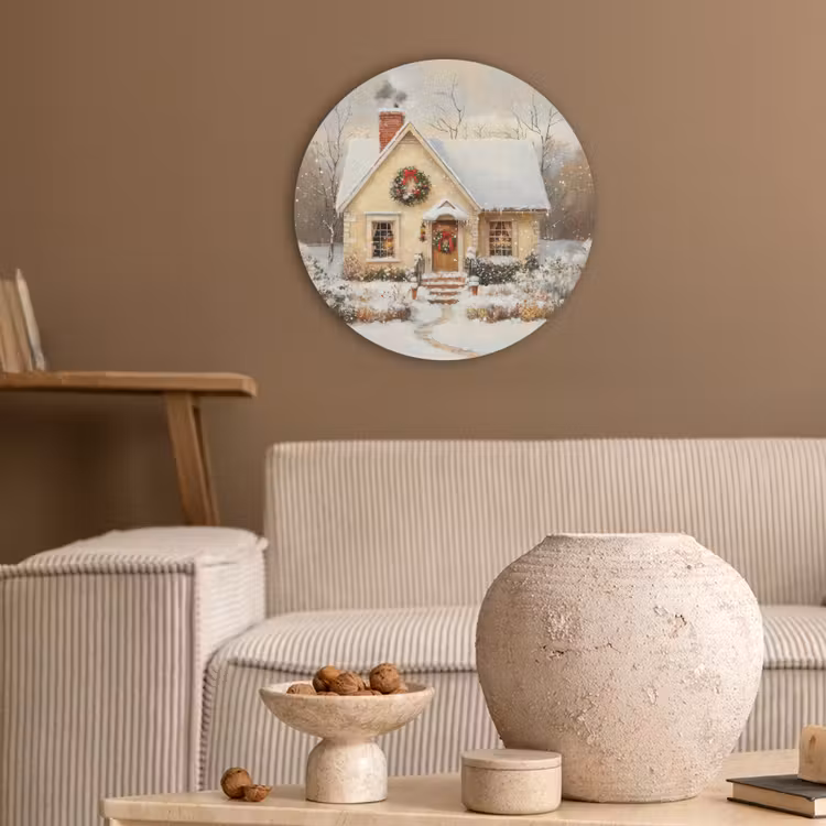 Kerst - Huis - Winter - Sneeuw Akoestische PET Vilt - Rond klein -sfeer1