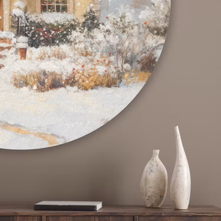 Kerst - Huis - Winter - Sneeuw Akoestische PET Vilt - Rond klein -sfeer5_closeup