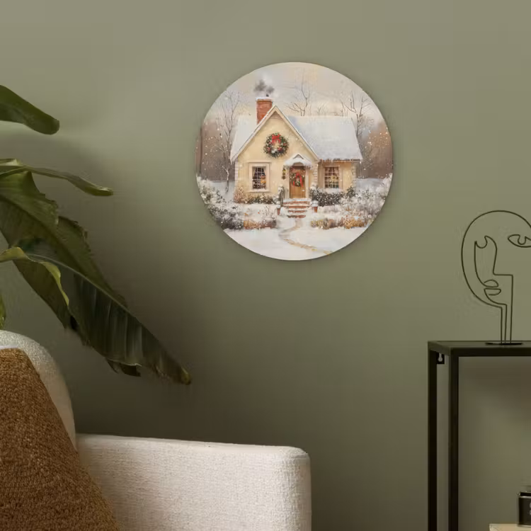 Kerst - Huis - Winter - Sneeuw Akoestische PET Vilt - Rond klein -sfeer2