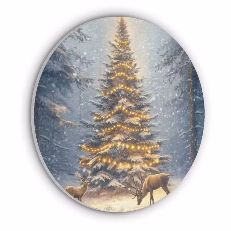 Kerstlicht - Woud - Hert - Donker Akoestische PET Vilt - Rond klein -3d
