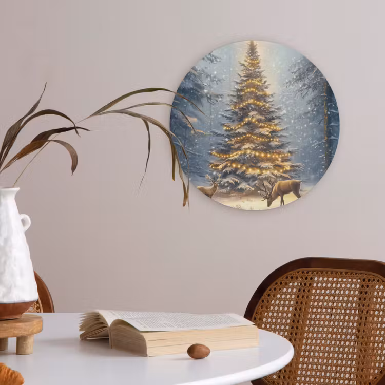 Kerstlicht - Woud - Hert - Donker Akoestische PET Vilt - Rond klein -sfeer3