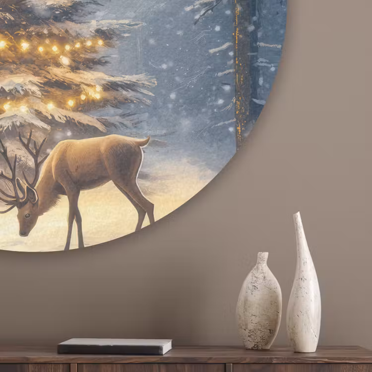Kerstlicht - Woud - Hert - Donker Akoestische PET Vilt - Rond klein -sfeer5_closeup