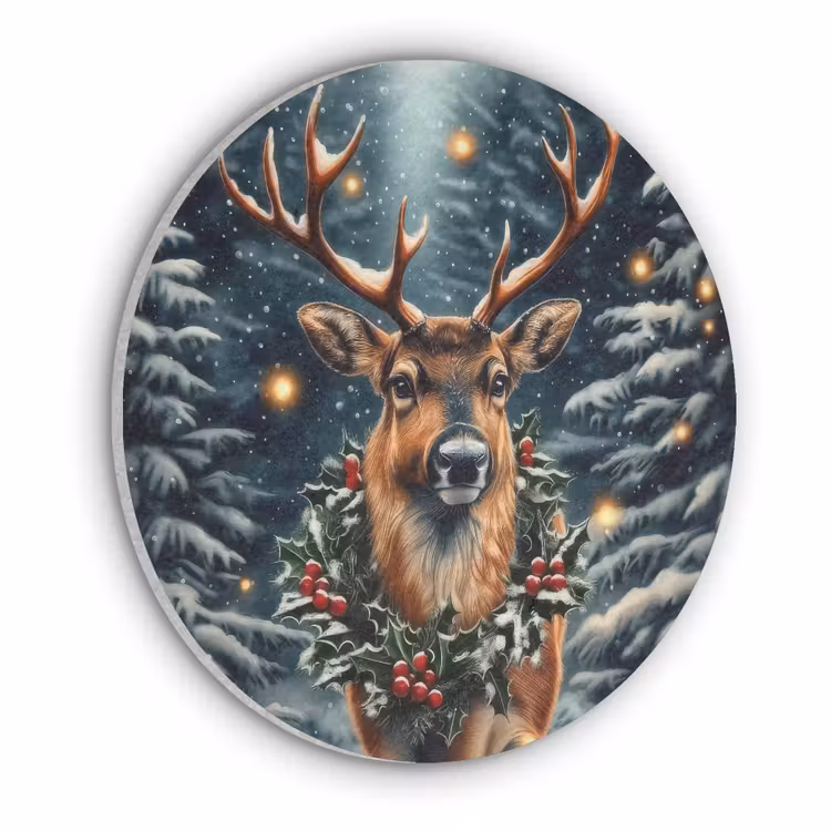 Kerst - Magie - Bos - Kleurrijk Akoestische PET Vilt - Rond klein -3d