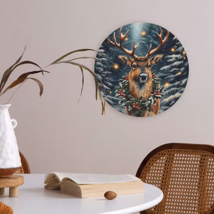 Kerst - Magie - Bos - Kleurrijk Akoestische PET Vilt - Rond klein -sfeer3