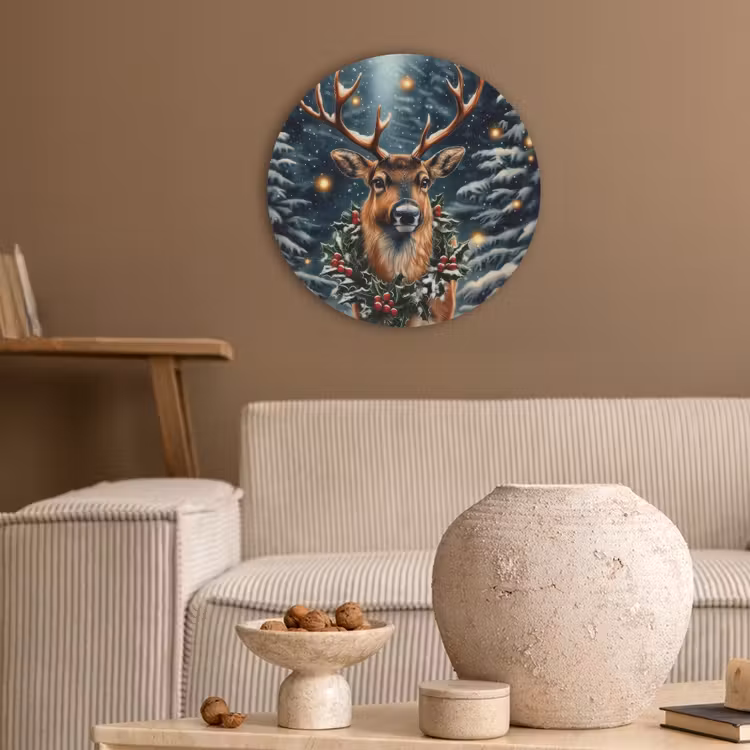 Kerst - Magie - Bos - Kleurrijk Akoestische PET Vilt - Rond klein -sfeer1