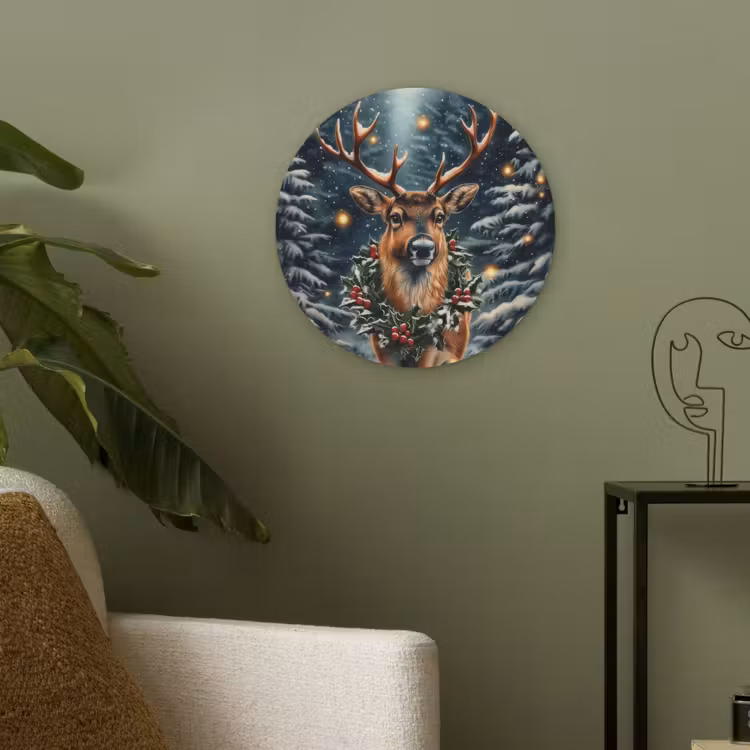Kerst - Magie - Bos - Kleurrijk Akoestische PET Vilt - Rond klein -sfeer2