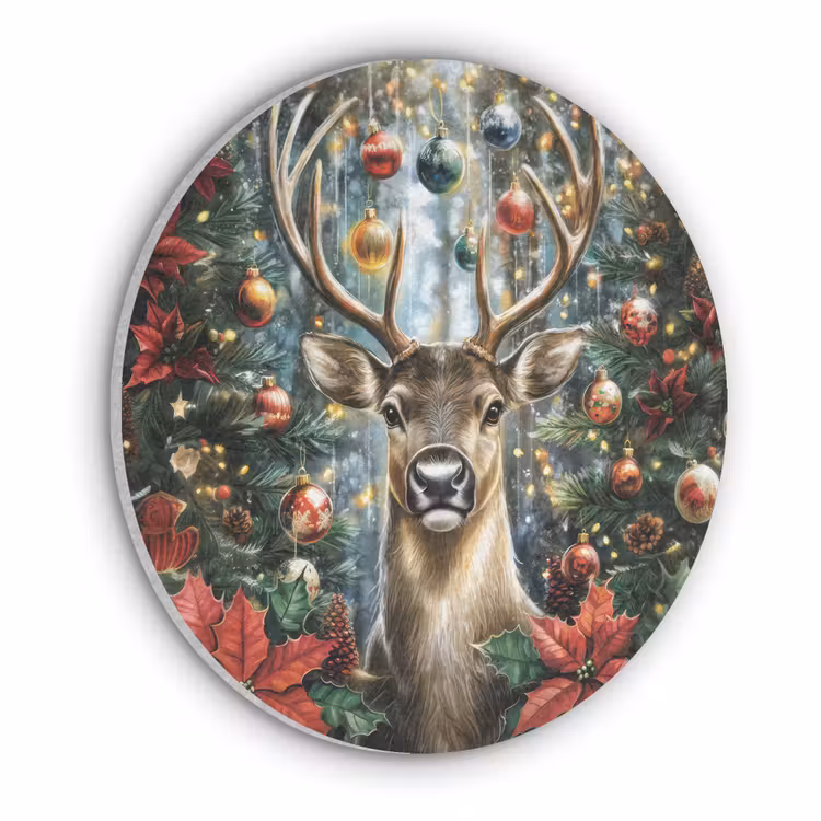 Kerstfeest - Dennenbos - Rood Akoestische PET Vilt - Rond klein -3d