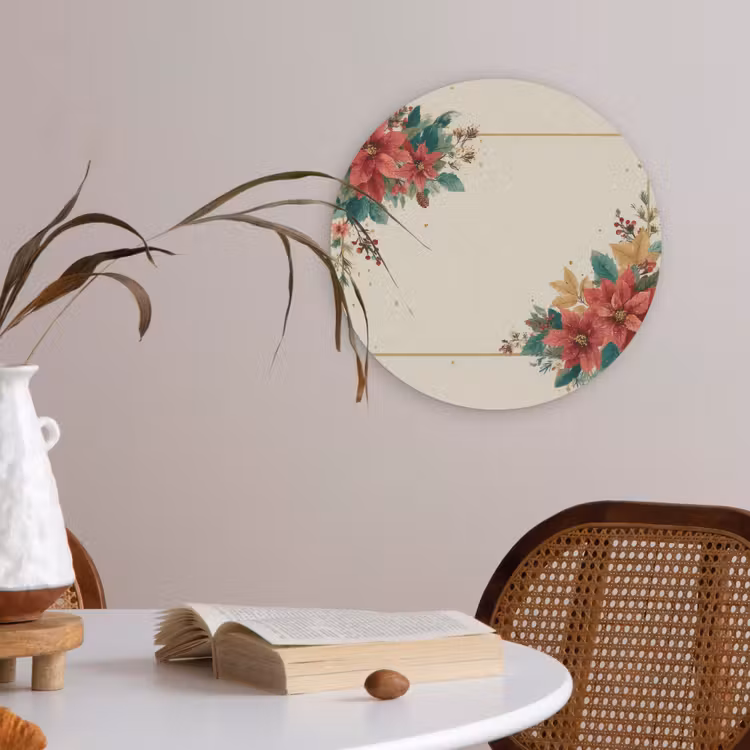 Kerst - Poinsettia - Omlijsting - Kleurrijk Akoestische PET Vilt - Rond klein -sfeer3
