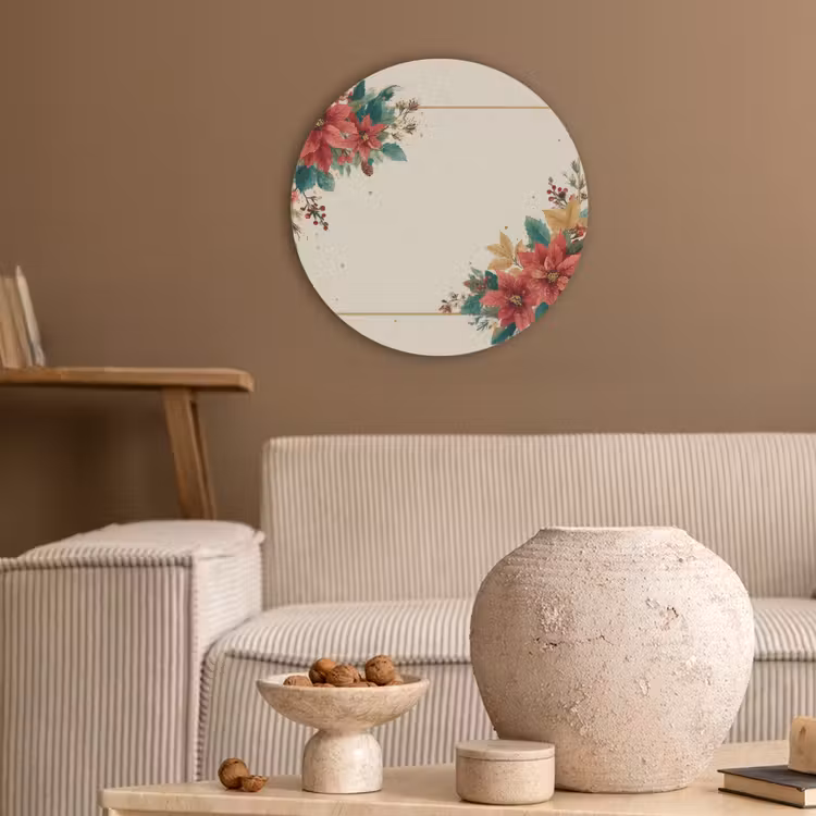 Kerst - Poinsettia - Omlijsting - Kleurrijk Akoestische PET Vilt - Rond klein -sfeer1