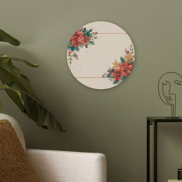 Kerst - Poinsettia - Omlijsting - Kleurrijk Akoestische PET Vilt - Rond klein -sfeer2