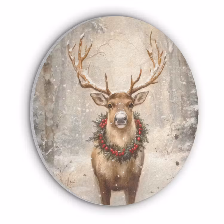 Kerst - Rendier - Winter - Krans Akoestische PET Vilt - Rond klein -3d