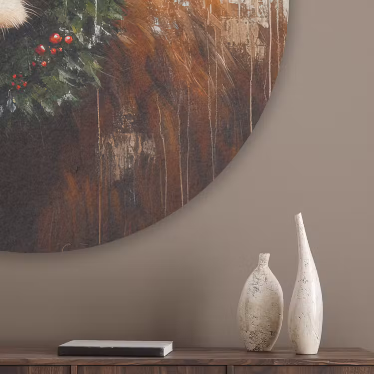 Kerst - Schotse Hooglander - Bruin - Krans Akoestische PET Vilt - Rond klein -sfeer5_closeup