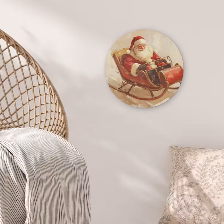 Kerst - Slee - Kerstman Akoestische PET Vilt - Rond klein -sfeer4
