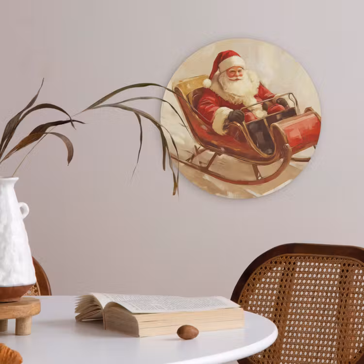 Kerst - Slee - Kerstman Akoestische PET Vilt - Rond klein -sfeer3