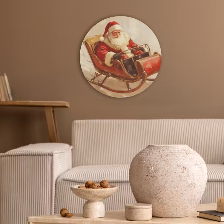 Kerst - Slee - Kerstman Akoestische PET Vilt - Rond klein -sfeer1