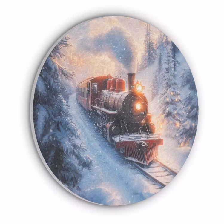 Kersttrein - Sneeuw - Winter - Kerst Akoestische PET Vilt - Rond klein -3d