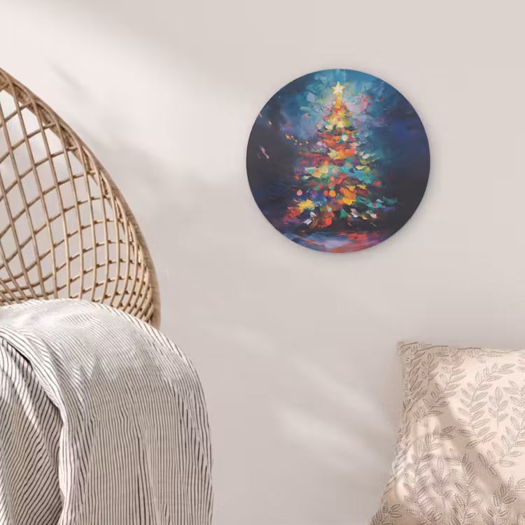 Kerstboom - Kerst - Abstract - Kleurrijk Akoestische PET Vilt - Rond klein -sfeer4