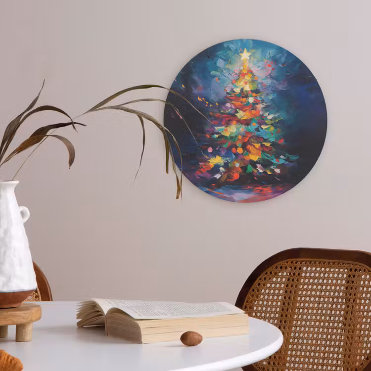 Kerstboom - Kerst - Abstract - Kleurrijk Akoestische PET Vilt - Rond klein -sfeer3
