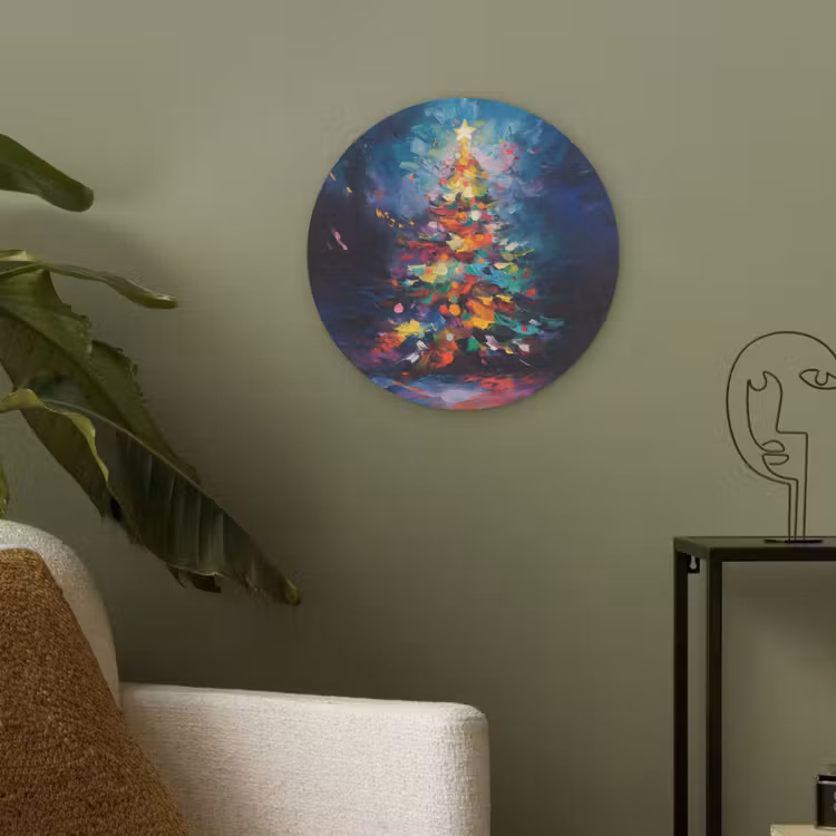 Kerstboom - Kerst - Abstract - Kleurrijk Akoestische PET Vilt - Rond klein -sfeer2