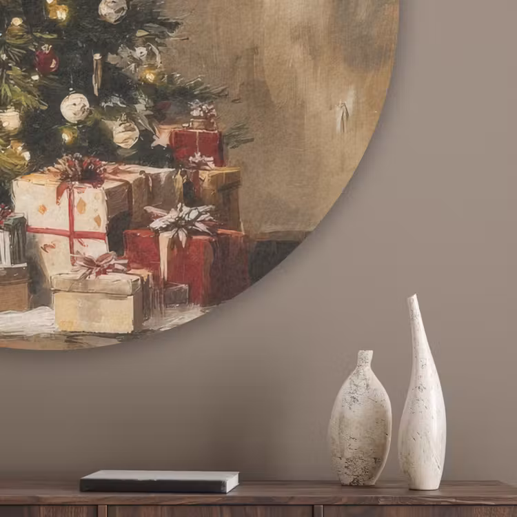 Kerstboom - Versierd - Kleurrijk Akoestische PET Vilt - Rond klein -sfeer5_closeup