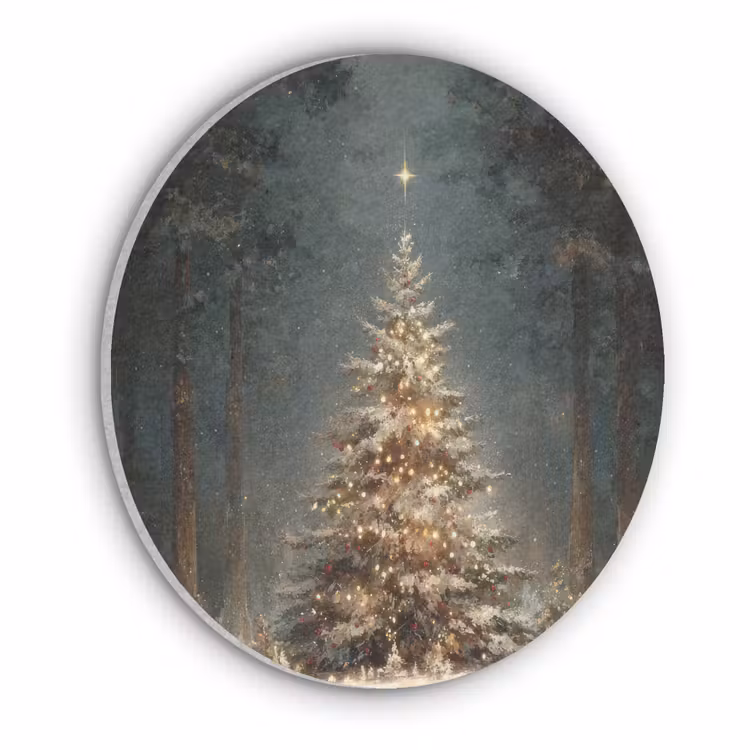 Kerstboom - Bos - Sneeuw - meerkleurig Akoestische PET Vilt - Rond klein -3d