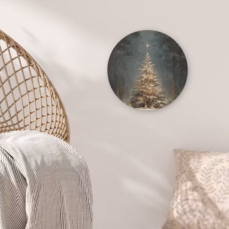 Kerstboom - Bos - Sneeuw - meerkleurig Akoestische PET Vilt - Rond klein -sfeer4
