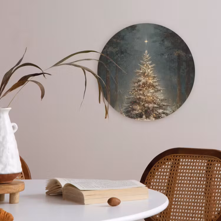 Kerstboom - Bos - Sneeuw - meerkleurig Akoestische PET Vilt - Rond klein -sfeer3