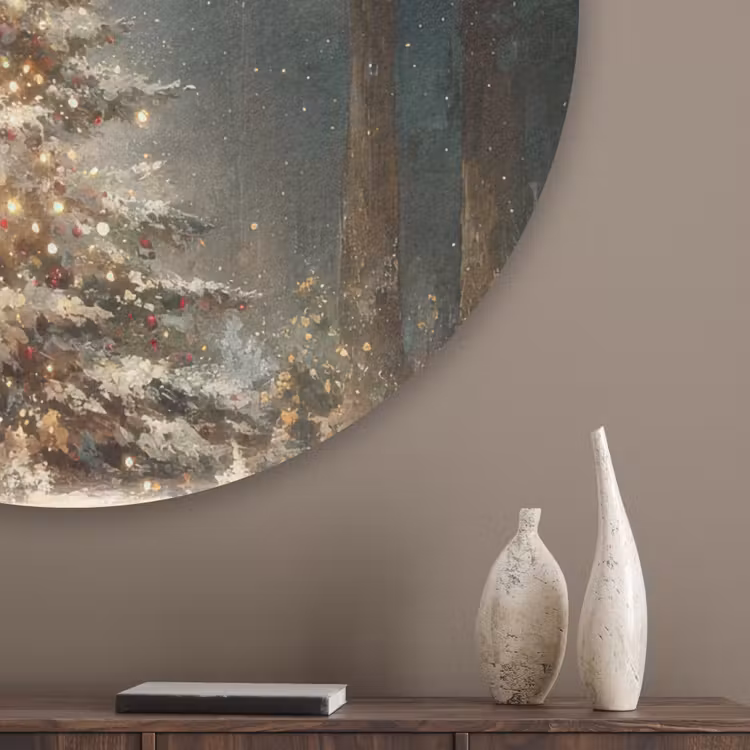 Kerstboom - Bos - Sneeuw - meerkleurig Akoestische PET Vilt - Rond klein -sfeer5_closeup