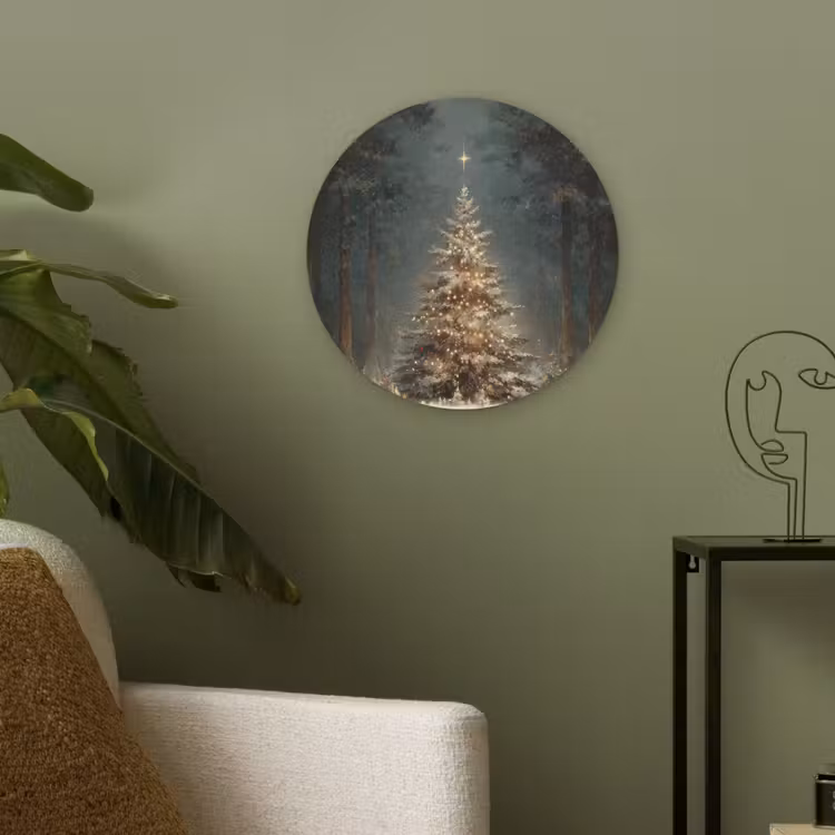Kerstboom - Bos - Sneeuw - meerkleurig Akoestische PET Vilt - Rond klein -sfeer2