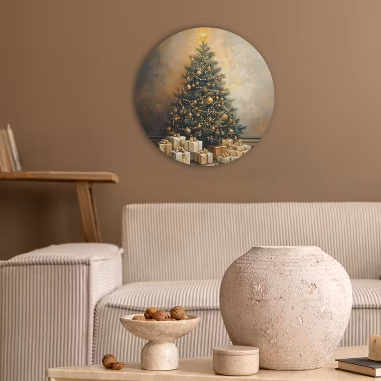 Kerstboom - Cadeaus - Goud Akoestische PET Vilt - Rond klein -sfeer1