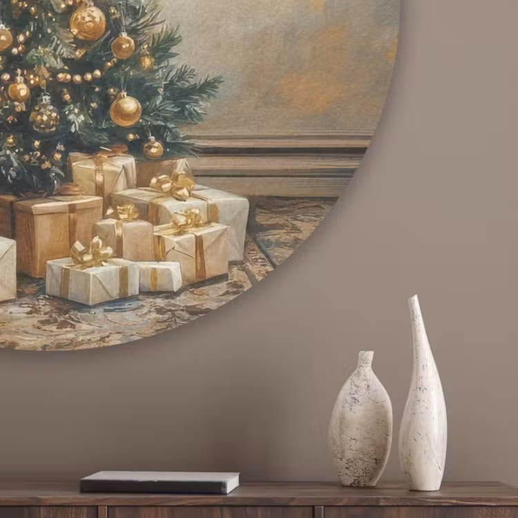 Kerstboom - Cadeaus - Goud Akoestische PET Vilt - Rond klein -sfeer5_closeup