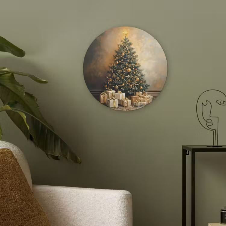 Kerstboom - Cadeaus - Goud Akoestische PET Vilt - Rond klein -sfeer2