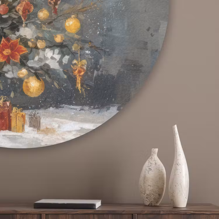Kerstboom - Cadeaus - Rood - Goud Akoestische PET Vilt - Rond klein -sfeer5_closeup