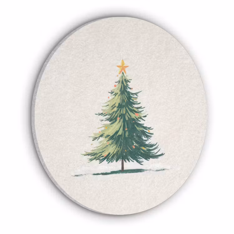 Kerstboom - Illustratie - Ster - Sneeuw Akoestische PET Vilt - Rond klein -3d