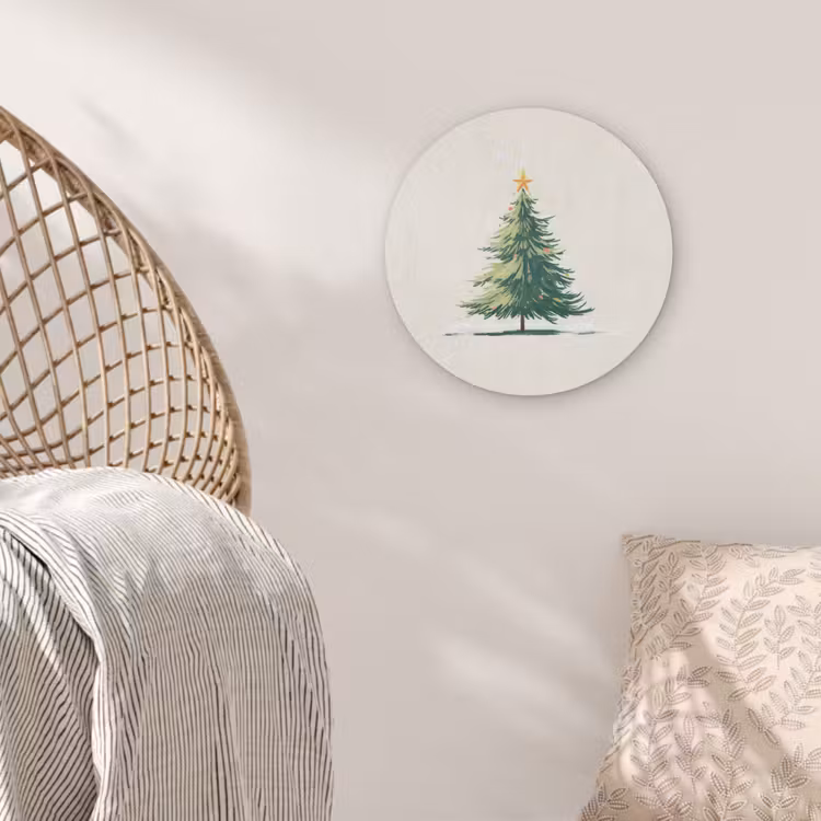 Kerstboom - Illustratie - Ster - Sneeuw Akoestische PET Vilt - Rond klein -sfeer4