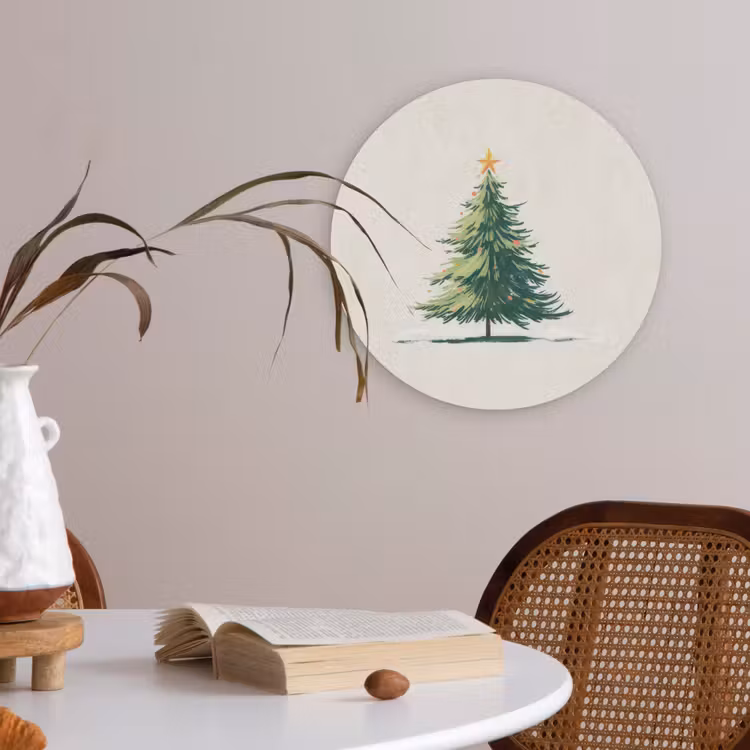 Kerstboom - Illustratie - Ster - Sneeuw Akoestische PET Vilt - Rond klein -sfeer3