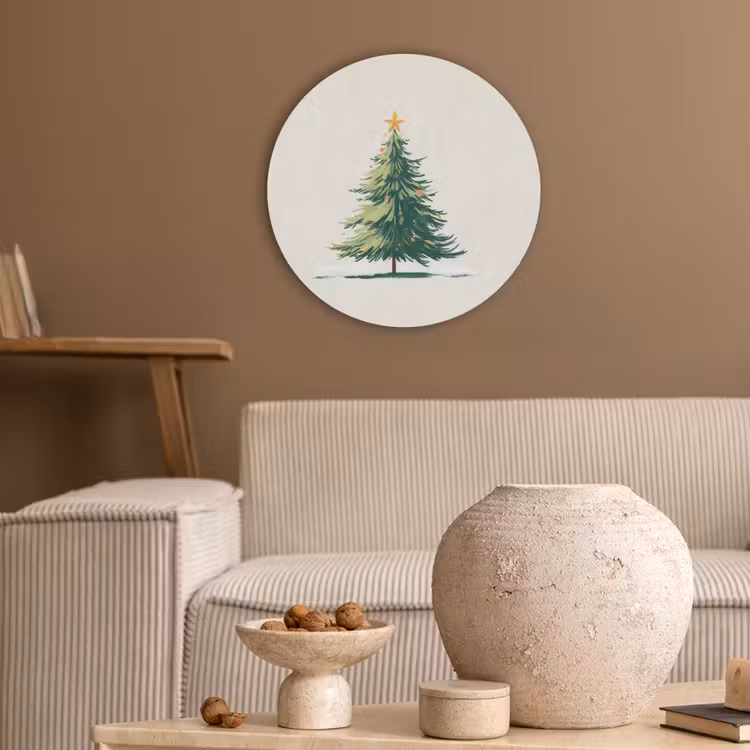 Kerstboom - Illustratie - Ster - Sneeuw Akoestische PET Vilt - Rond klein -sfeer1