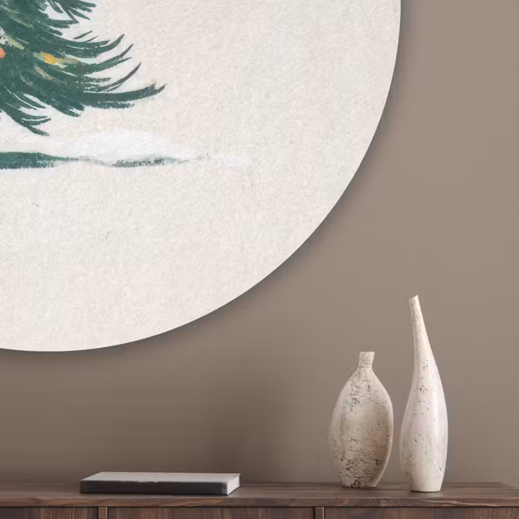 Kerstboom - Illustratie - Ster - Sneeuw Akoestische PET Vilt - Rond klein -sfeer5_closeup