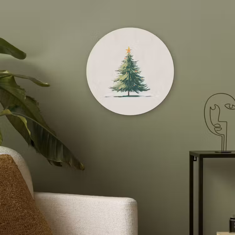 Kerstboom - Illustratie - Ster - Sneeuw Akoestische PET Vilt - Rond klein -sfeer2