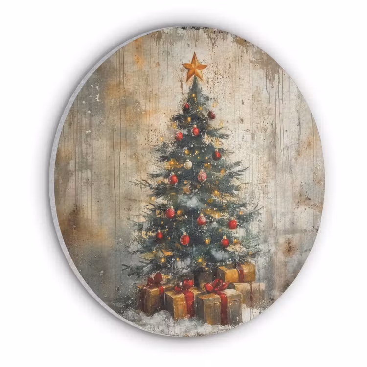 Kerstboom - Vintage - Kerst - Cadeau Akoestische PET Vilt - Rond klein -3d