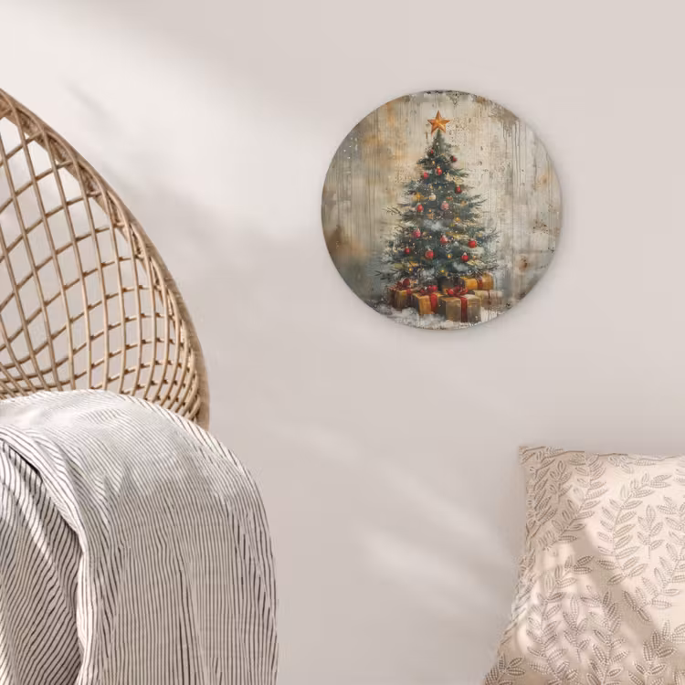 Kerstboom - Vintage - Kerst - Cadeau Akoestische PET Vilt - Rond klein -sfeer4