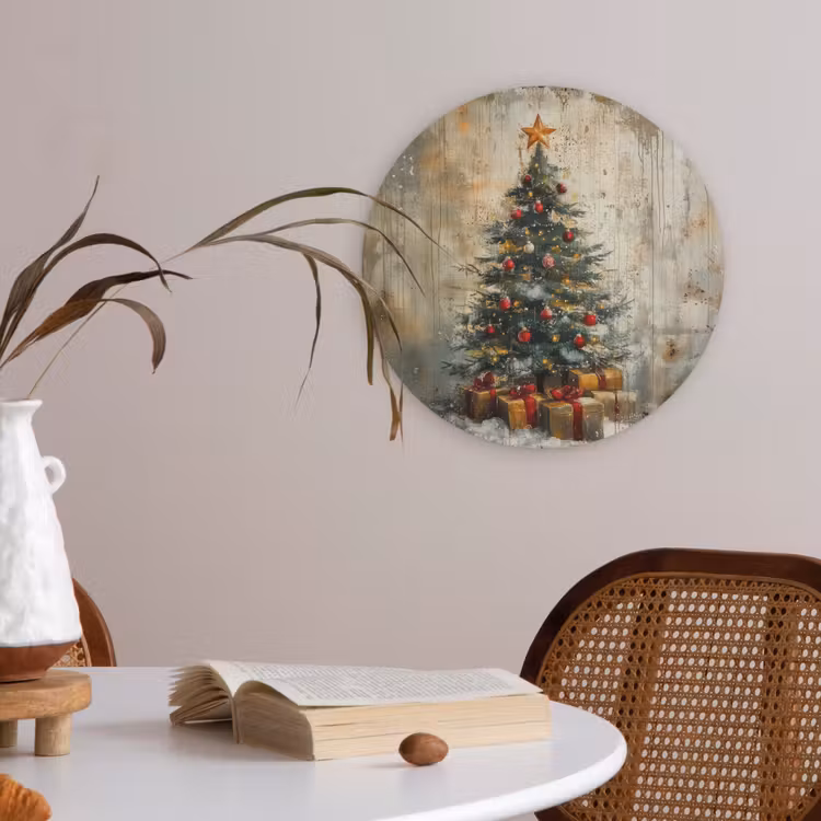 Kerstboom - Vintage - Kerst - Cadeau Akoestische PET Vilt - Rond klein -sfeer3
