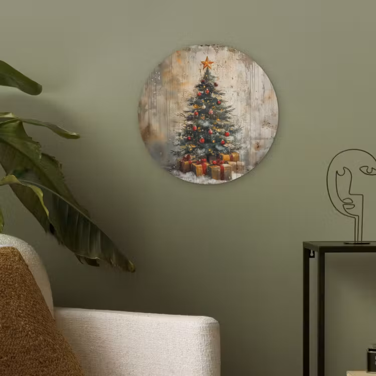 Kerstboom - Vintage - Kerst - Cadeau Akoestische PET Vilt - Rond klein -sfeer2