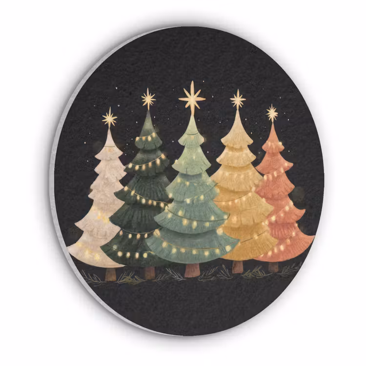 Kerstbomen - Kleurrijk - Lichtjes - Ster Akoestische PET Vilt - Rond klein -3d